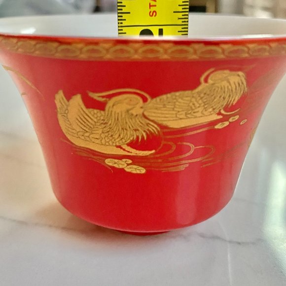Chinese Gaiwan Red Gold Cup Saucer Bowl Lid Kung Fu Tea Set for 2 EUC - Picture 13 of 16